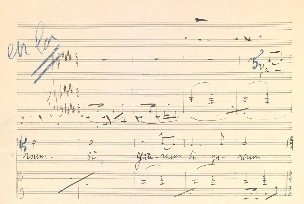 Detail of manuscript song by Ravel