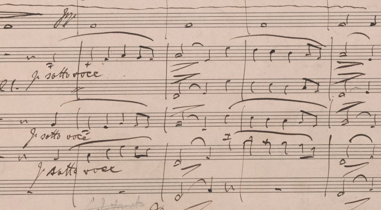 Detail of manuscript score showing the tragic overture theme.